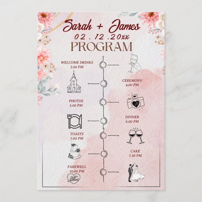 Programme Mariage floral rose chic (Devant)