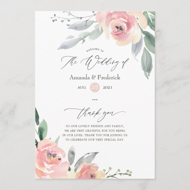 Programme Mariage floral rose pastel Blush (Devant)