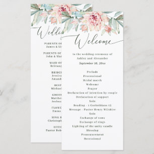 Programme Mariage Floral Rougeur. Botanique Élégante Aquarel