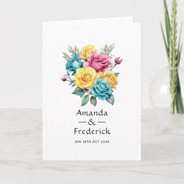 Programme Mariage floral turquoise, jaune et rose (Devant)