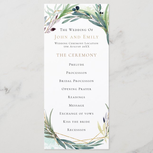 Programme Mariage frontalier Feuille de l'aquarelle (Devant)