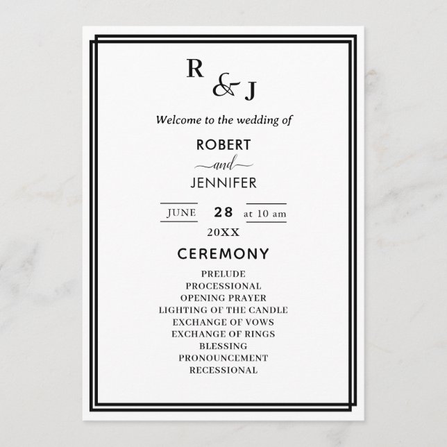 Programme Mariage frontalier moderne noir et blanc (Devant)