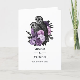 Programme Mariage gothique aux hiboux à fleurs violettes