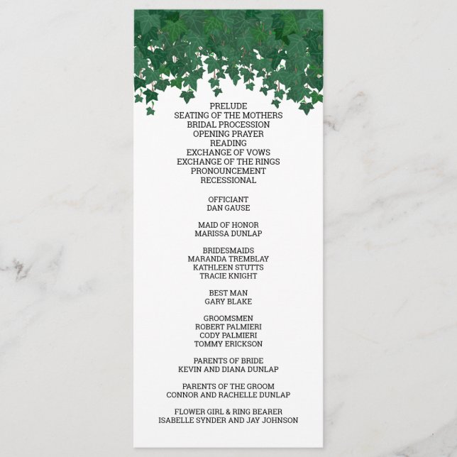 Programme Mariage Green Ivy Garden (Devant)