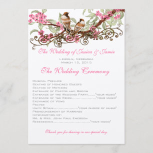 Programme Mariage Inséparables vintages Fleurs roses