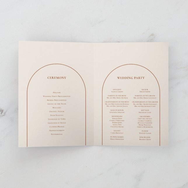 Programme Mariage ivoire simple Boho Arch plié (Intérieur)