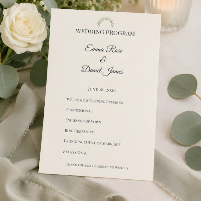 Programme Mariage Luxueux de Verdure d'Eucalyptus (Eucalyptus themed wedding program card)