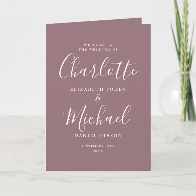Programme Mariage Mauve Elegant Signature Script (Devant)
