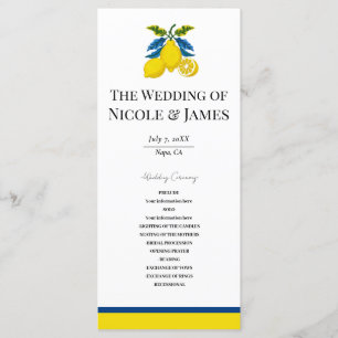 Programme Mariage méditerranéen à l'aquarelle bleu jaune cit