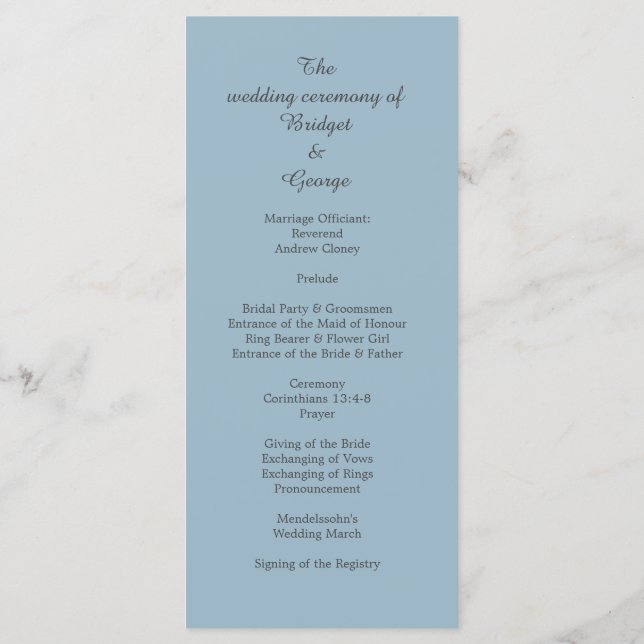 Programme mariage minimal élégant bleu (Dos)