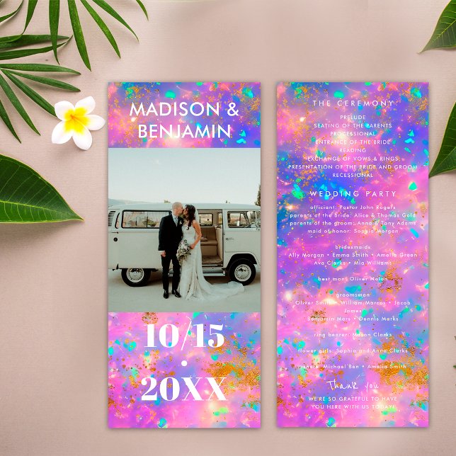 Programme Mariage Minimaliste Bold Photo Blanc Pierre d'Opal (Front / Back)
