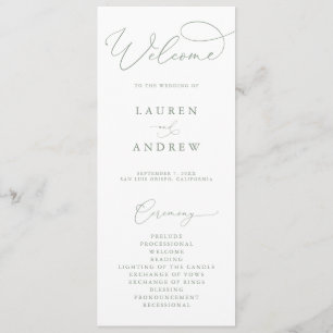 Programme Mariage minimaliste élégant vert olive