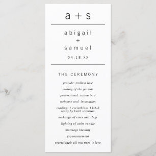 Programme Mariage minimaliste moderne Monogramme noir et bla