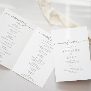 Programme Mariage Minimaliste Simple Gris Atténué Plié