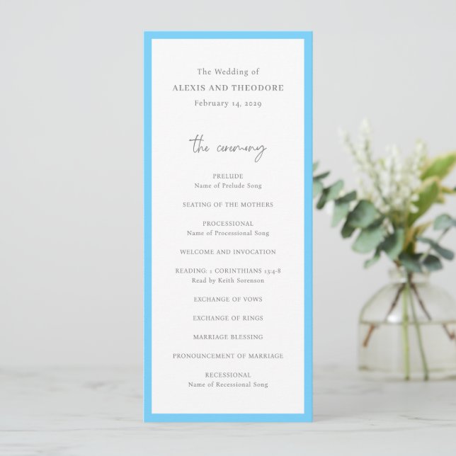 Programme Mariage Moderne Bleu Chic (Debout devant)