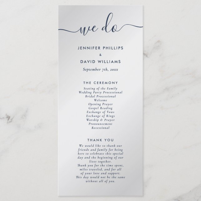 Programme Mariage moderne bleu marine et argenté On fait (Devant)