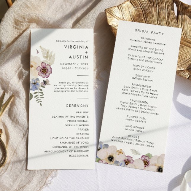 Programme Mariage moderne Boho (Boho Modern Floral Wedding Program by Painted Paperie
)
