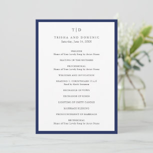 Programme Mariage Moderne Monogramme Bleu Marine Élégant