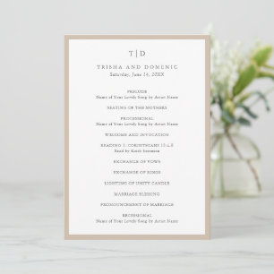 Programme Mariage Moderne Monogramme Neutre Élégant et Terri