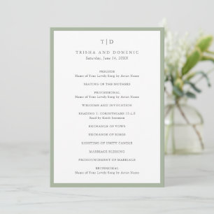 Programme Mariage Moderne Monogramme Vert Sauge Élégant