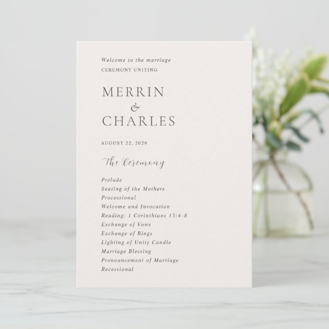 Programme Mariage Moderne Neutre Élégant (Debout devant)