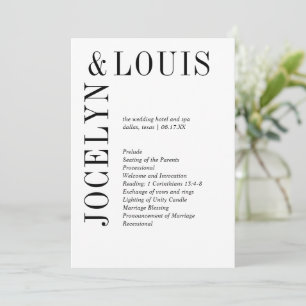Programme Mariage Moderne Noir et Blanc Audacieux