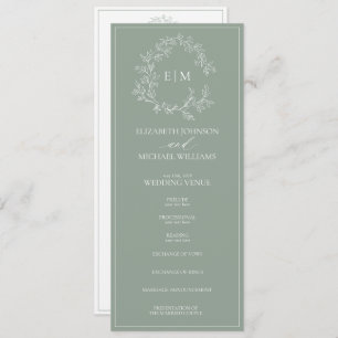 Programme Mariage Monogramme vert Sage moderne