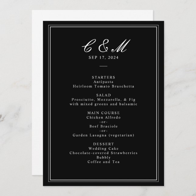 Programme Mariage noir et blanc de script classique absolu (Devant / Derrière)
