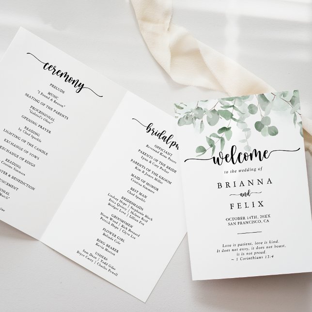 Programme Mariage plié classique vert Eucalyptus Foliage (Créateur téléchargé)