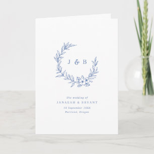 Programme Mariage plié de monogramme floral bleu