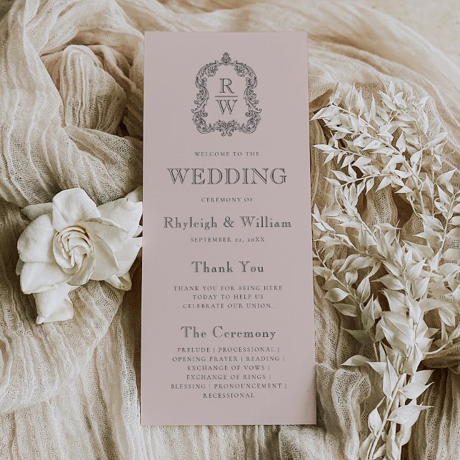 Programme Mariage Rose Pâle Blason Monogramme (Créateur téléchargé)