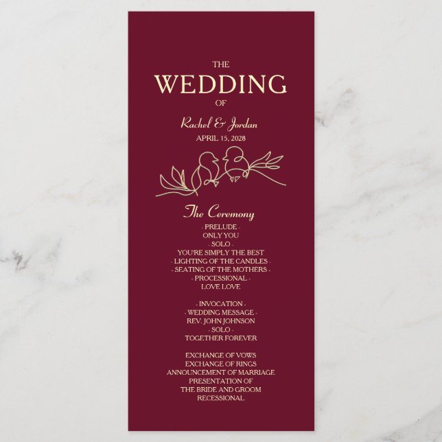 Programme Mariage Rouge Bourgogne (Devant)