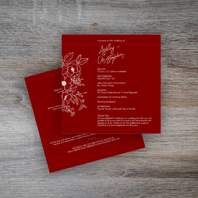 Programme Mariage rouge rubis floral minimal (Créateur téléchargé)