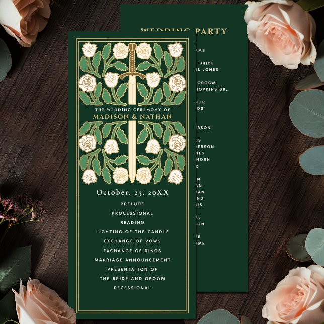 Programme Mariage Royal Épée Fleurie Blanche Verte Or (Créateur téléchargé)
