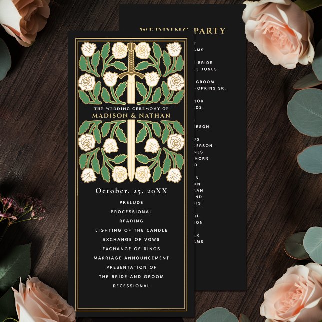 Programme Mariage Royal Épée Florale Noir Blanc Or (Créateur téléchargé)