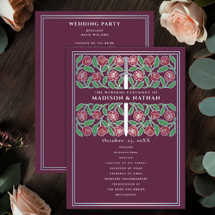 Programme Mariage Royal Médiéval Floral Argenté Épée Mauve