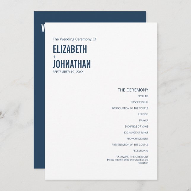 Programme Mariage simple de typographie marine (Devant / Derrière)