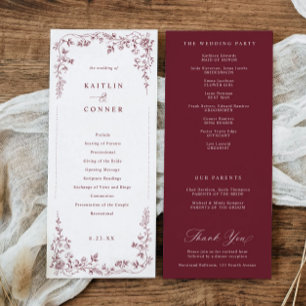 Programme Mariage Toile de Jouy Fleurie Rouge Bourgogne Vint