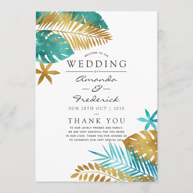 Programme Mariage turquoise et Gold Tropical (Devant)