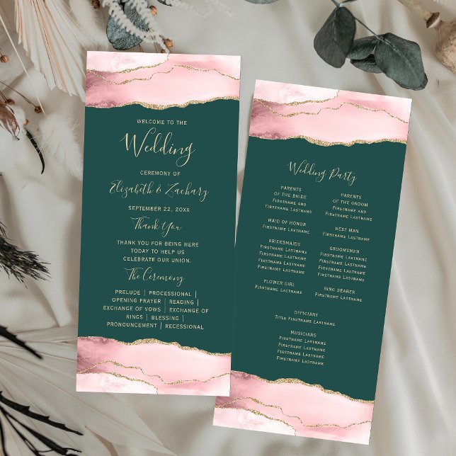 Programme Mariage Vert Émeraude Agate Or Rose (Créateur téléchargé)