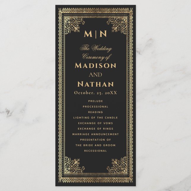 Programme Mariage victorien d'or gothique vintage (Devant)