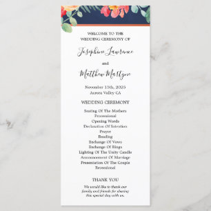 Programme Marine Bleu Élégant Coral Mariage floral