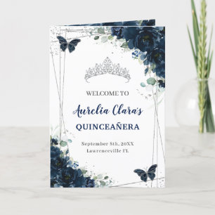 Programme Marine Blue Floral Argent Quinceañera Ordre de l'é