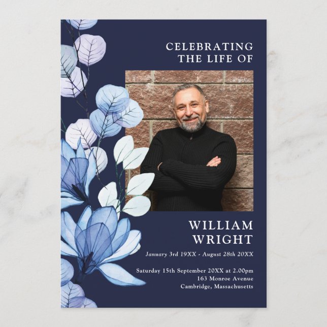 Programme Marine Blue Floral Memorial Funérailles Ordre de s (Devant)