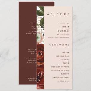 Programme Marsala Autumn Floral Blush Wedding Program