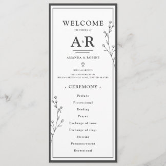Programme Minimalist Black & White Wedding