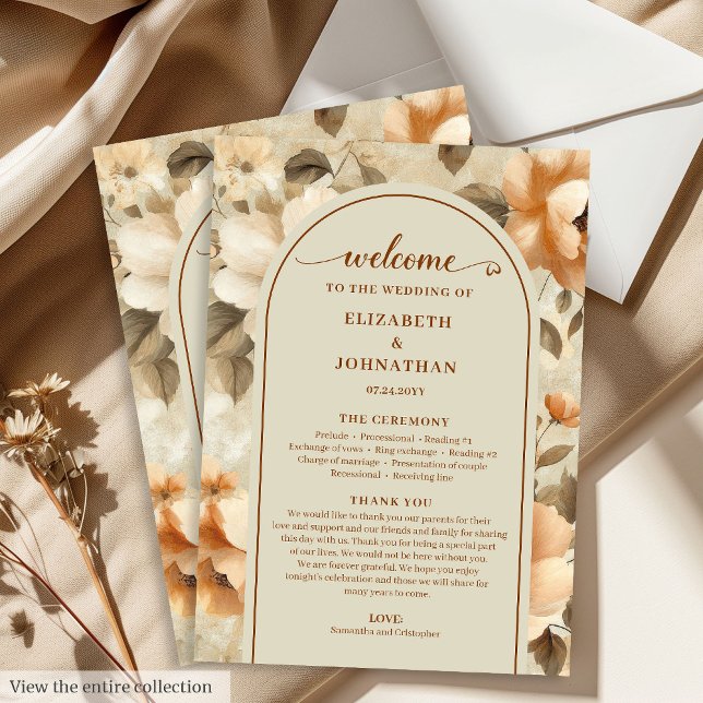 Programme Minimalist Boho Terra Cotta Beige Sage Wedding  (Minimalist Boho Terra Cotta Beige Sage Wedding Program)