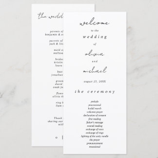 Programme Minimalist Calligraphy Wedding Program