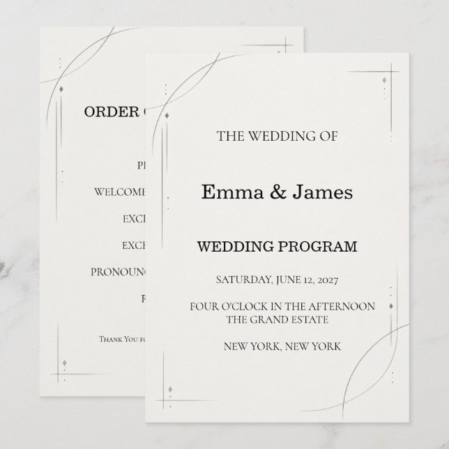 Programme Minimalist Charcoal Line Wedding Ceremony Program (Devant / Derrière)