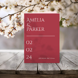Programme minimaliste de mariage rouge Crimson